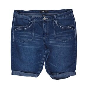 Blue Identity Bermuda Shorts Womens 14 (36x10.5) Blue Contrast Stitch Cuffed Y2K